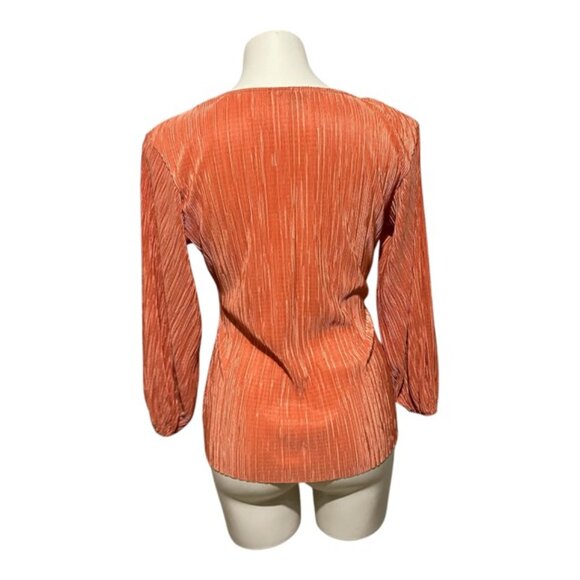 Halogen Small Orange Long Sleeve V Neck Micropleated Top - Picture 4 of 6